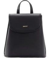 DKNY Women's Brook Leather Large Flap Backpack, Black/Gold, One Size